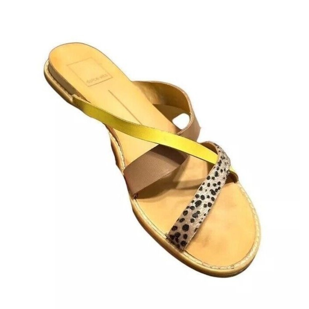 Dolce Vita 6 strappy flat summer sandal animal print neutral yellow Indie boho